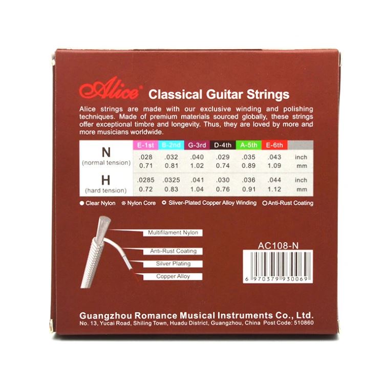 Juego de cuerdas de guitarra clásica Alice AC108 ,nylon calibre normal