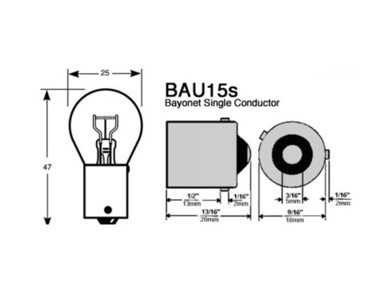 BAU15S PY21W Ampolleta Ámbar, 1 contacto, pata dispareja
