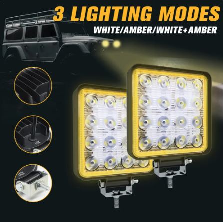 Foco Neblinero Cuadrado 16 LED + Aro Ambar x2