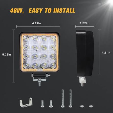 Foco Neblinero Cuadrado 16 LED + Aro Ambar x2