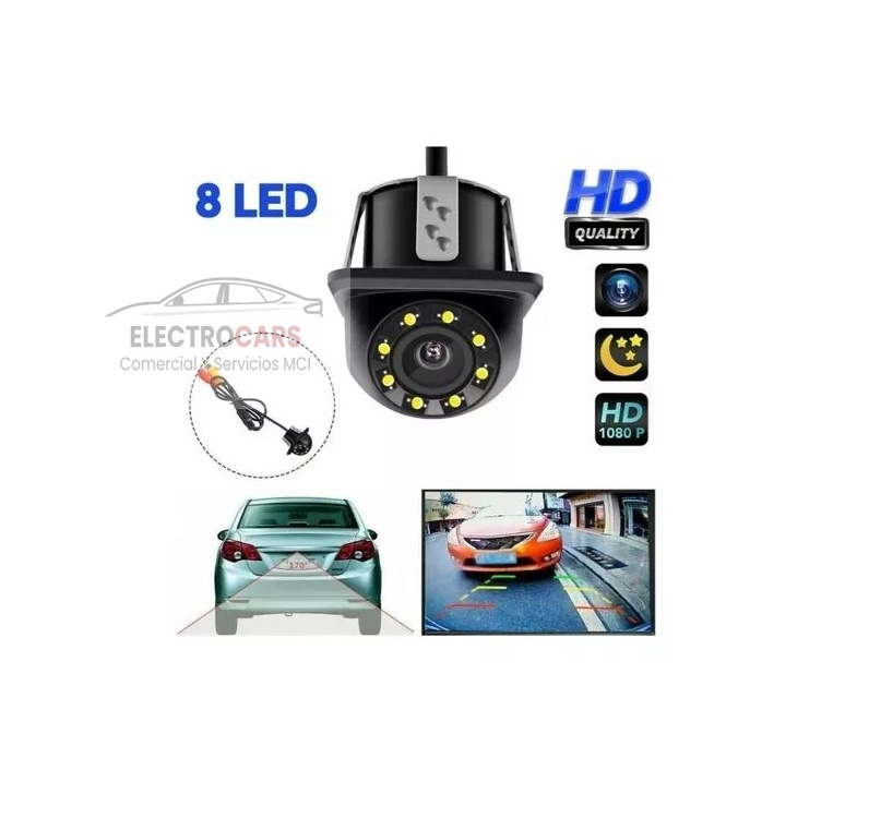 Cámara Auto HD  Visión Nocturna Retroceso 8 Led Ip66 12v