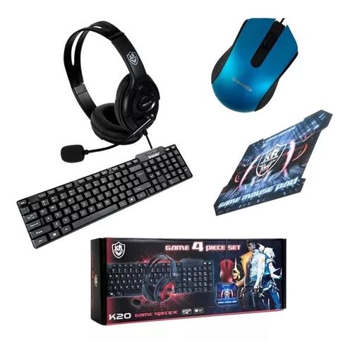 Kit 4 Teclado Gamer + Mouse + Mousepad + Audífono USB RGB K20