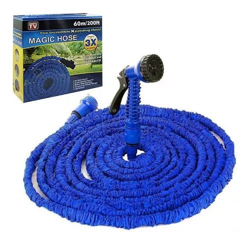 Manguera Retractil Expandible, Magic Hose 60 Mts color azul