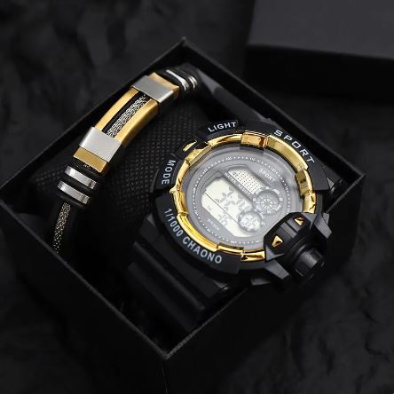 Reloj electrónico + pulsera de acero de titanio para hombre.