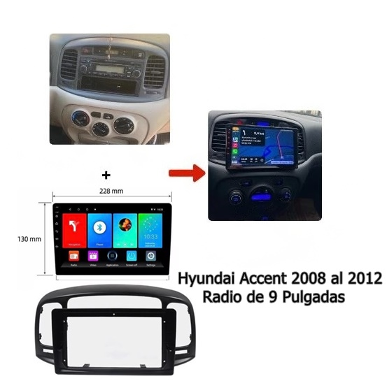 Radio Android 9 pulgadas + Bisel, para Hyundai Accent 2008-2012