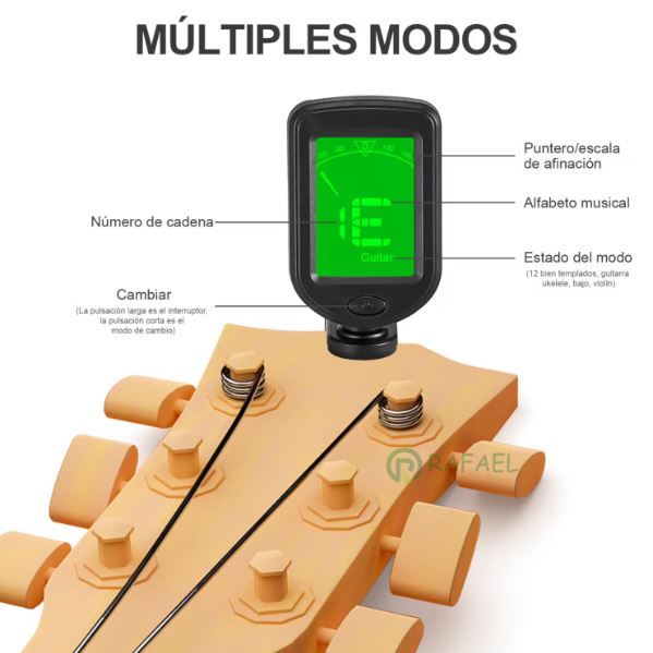 Afinador Digital de Pinza para Guitarra, Bajo, Ukelele