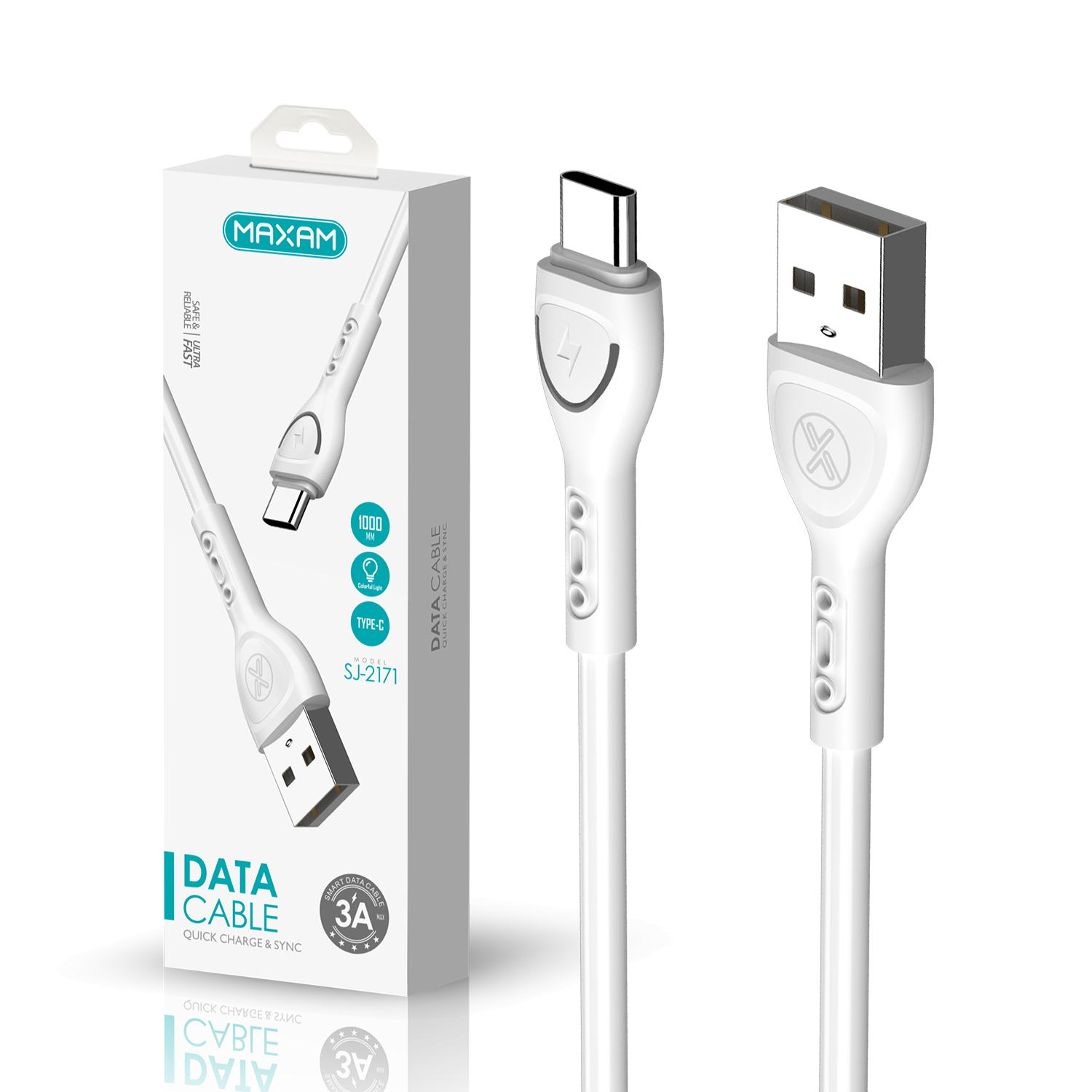 Cable de Carga TIPO C USB color Blanco de 3A ,1M.