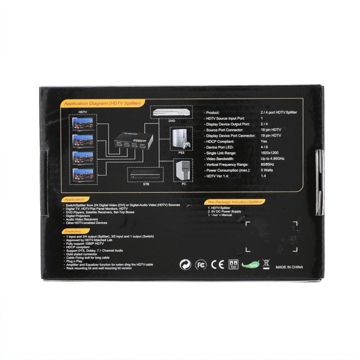 Splitter Hdmi 1×4  Ver 1.4 Full-hd 1080p Soporta 3d