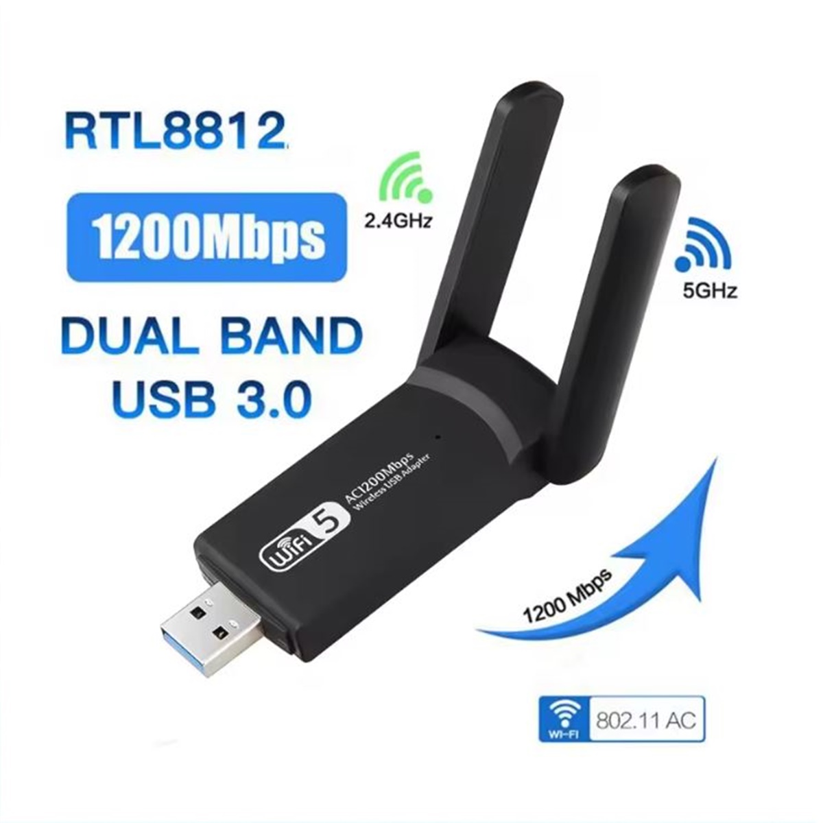 Antena Wifi de doble banda 2.4ghz o 5ghz Usb 3,0 - WIFI 1200Mbps pc o notebook