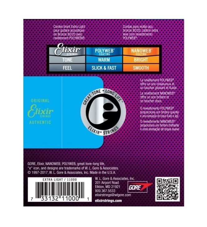 Elixir 11000 (Electro) acústica 80/20 metálicas  Extra Light 10-47