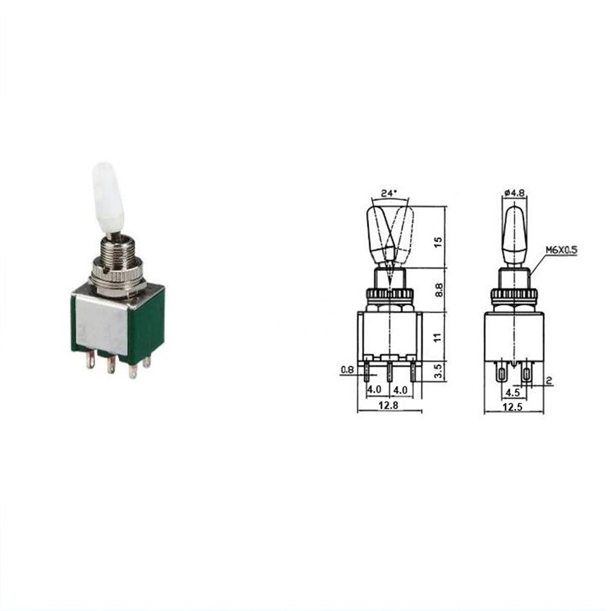Interruptor de palanca de 6mm verde 6P 2 POS DPDT ON-ON Mini 2A250VAC