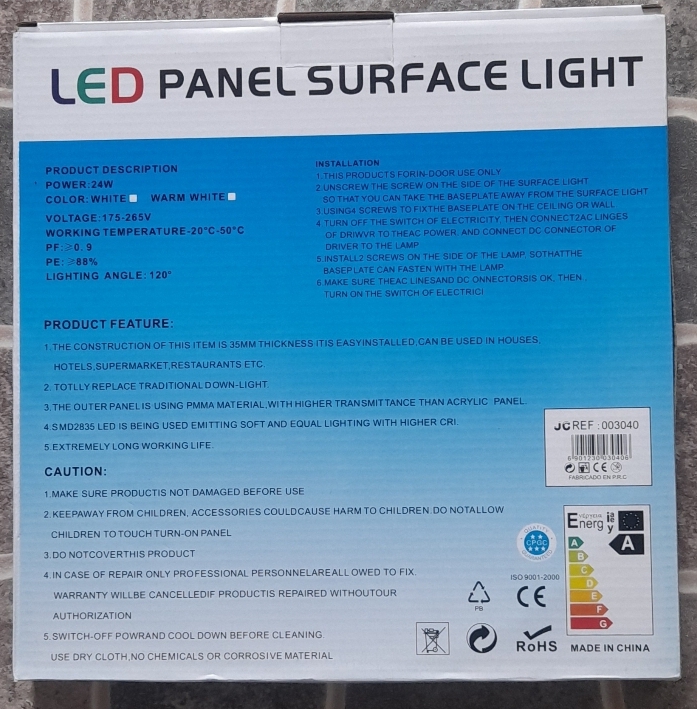 Foco Panel Plafón Led   24W ,Sobrepuesto Redondo Luz Frio 6000k
