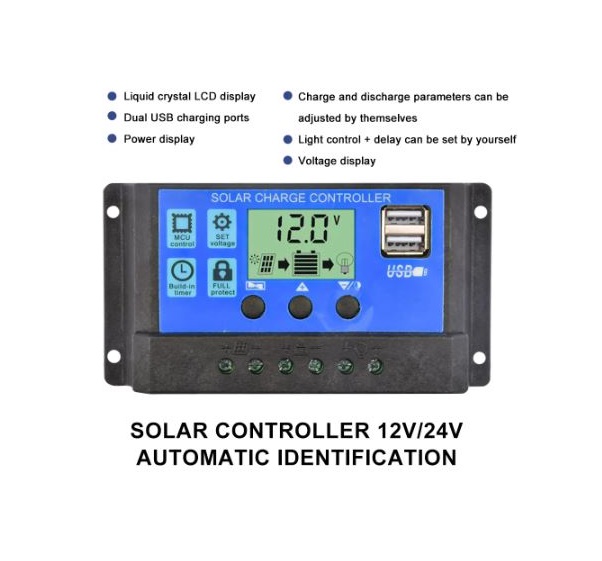 Controlador de Carga Solar 12/24v, 20A