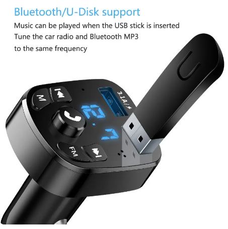 Receptor Transmisor Mp3 Radio Fm Bluetooth Usb Cargador Auto.