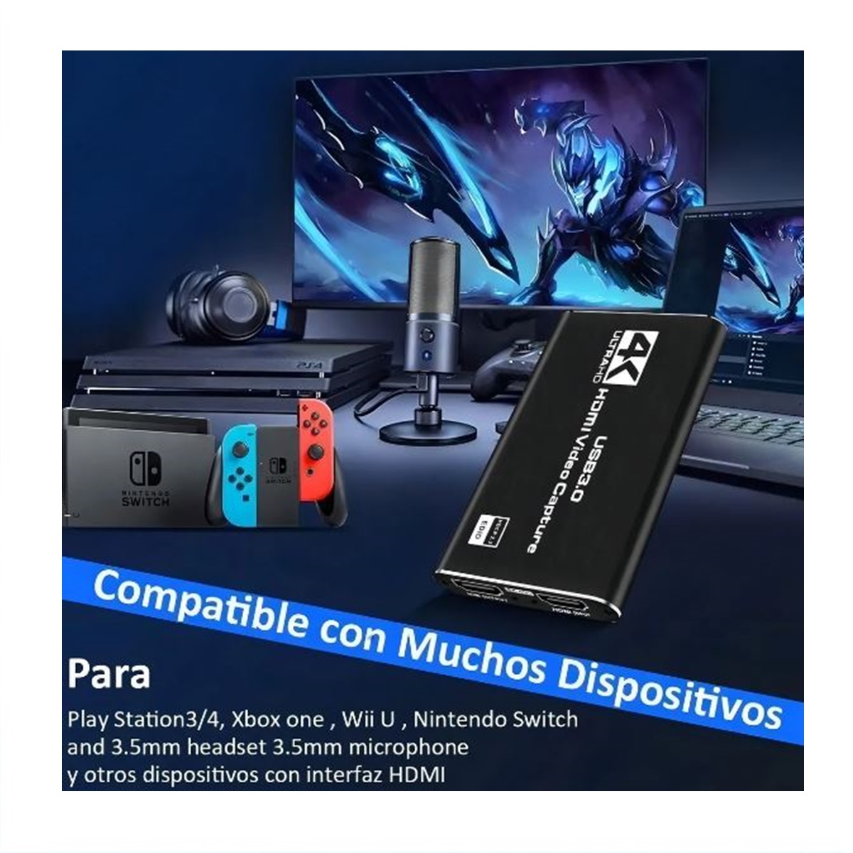 Capturadora Hdmi 4k Ultra Video Audio Mic In Streaming 3.0