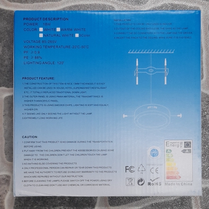 Foco Panel Plafón Led 18W  ,Sobrepuesto Redondo Luz Frio 6000k